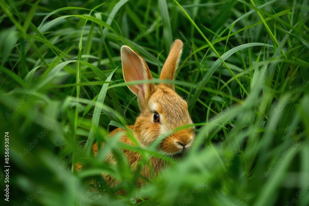 curious rabbit peeking out from lush green grass a charming glimpse into the hidden wonders of nature curious rabbit peeking out from lush green grass a charming glimpse into the hidden wonders of nature