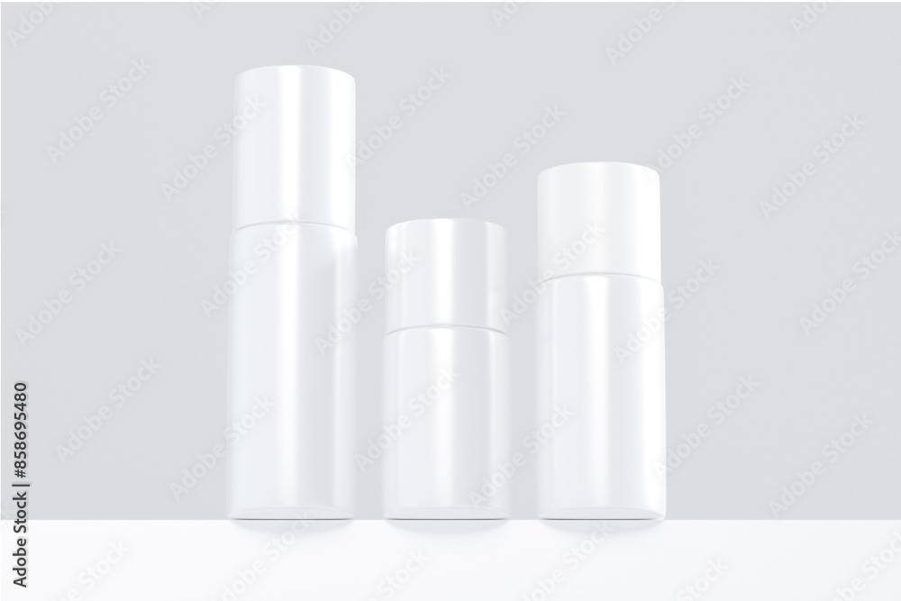 3D Rendering Mockup of Isolated White Cosmetic Bottles and Containers on a White Background 3D Rendering Mockup of Isolated White Cosmetic Bottles and Containers on a White Background