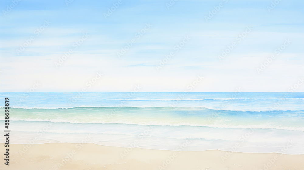 Serene beach landscape with calm waves and clear blue sky, capturing the peaceful essence of a seaside retreat. Serene beach landscape with calm waves and clear blue sky, capturing the peaceful essence of a seaside retreat.