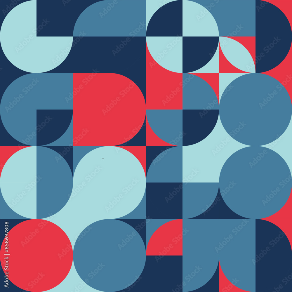 Abstract Bauhaus Geometric Pattern with Red, Blue, and Cyan Elements Abstract Bauhaus Geometric Pattern with Red, Blue, and Cyan Elements