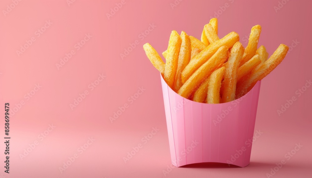 French Fries on pastel background with space above for text French Fries on pastel background with space above for text