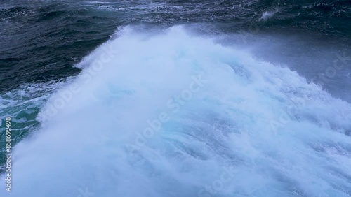 Drake Passage Large Wave Slow Motion Crashing White Crest Huge Waves Open Ocean Antarctica