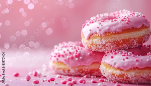 Donuts on pastel background with space above for text © Klnpherch