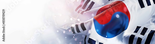 Closeup of the South Korean flag with a blurred background.
