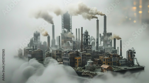 A city with factories and smoke in the air