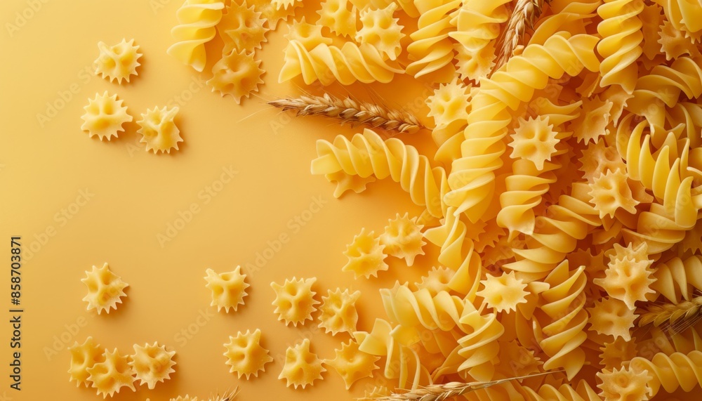 Pasta on pastel background with space above for text