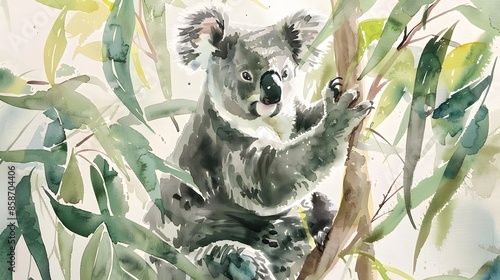 Koala and her baby watercolor painting.  photo