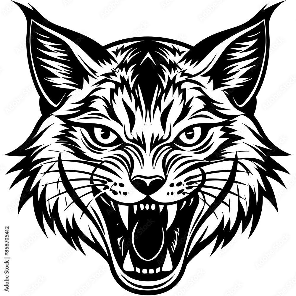 bobcat angry head top view, silhouette vector bobcat angry head top view, silhouette vector