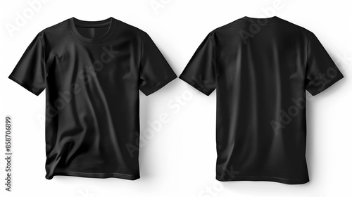Boy`s black t-shirt mockup template, front and back on white background