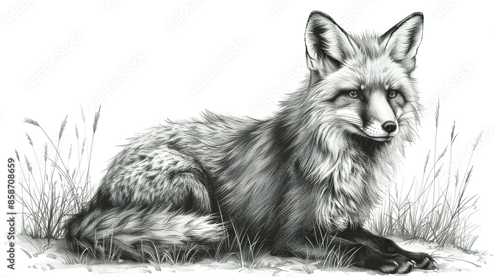 Naklejka premium Ink Sketch Fox Collection: Retro Animal Illustrations