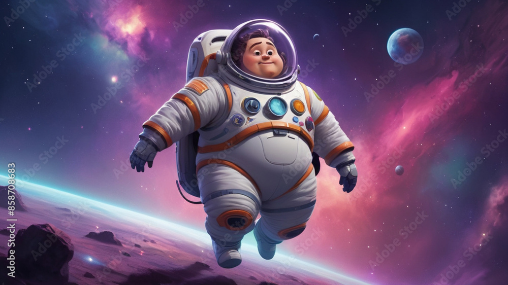 Fototapeta premium 3D fat guy wear space suite. Generate AI 