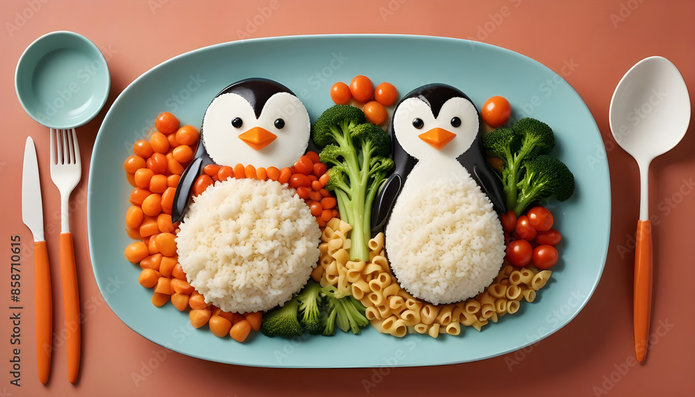 Obraz premium Food vegetables for kids children of animal penguin concept creative 6