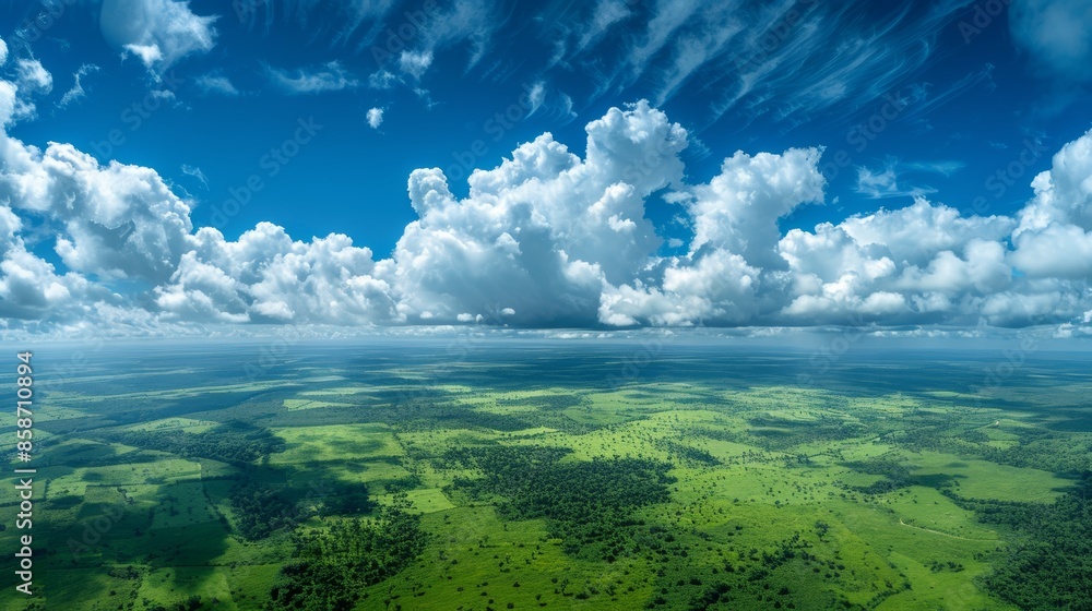 Aerial View of Green Forest Landscape with Dramatic Cloudscape Aerial View of Green Forest Landscape with Dramatic Cloudscape