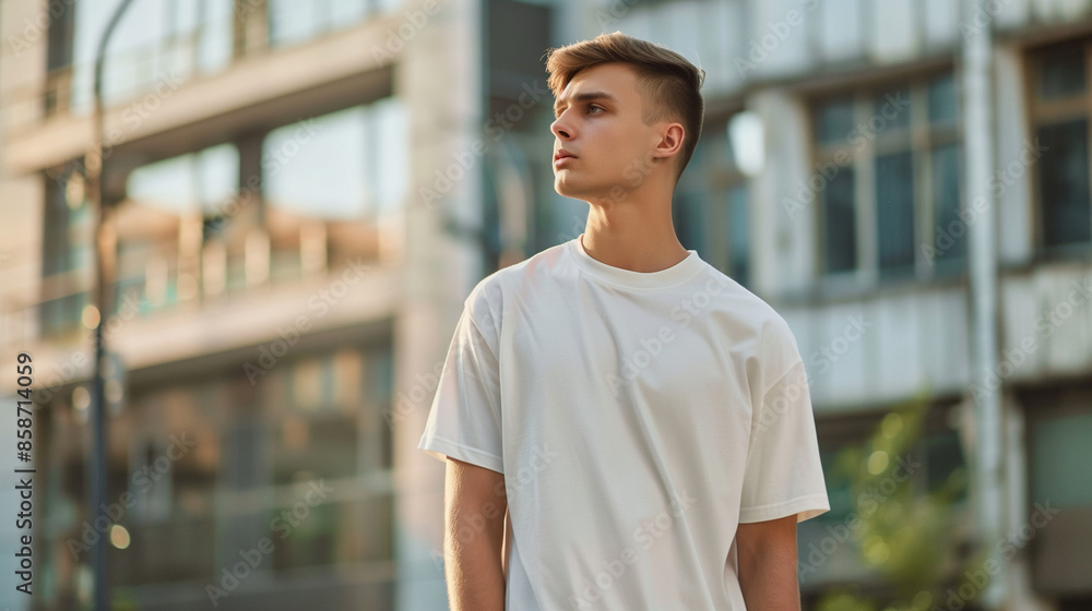 Young man in Oversize T shirt mockup psd, Template for your design Young man in Oversize T shirt mockup psd, Template for your design