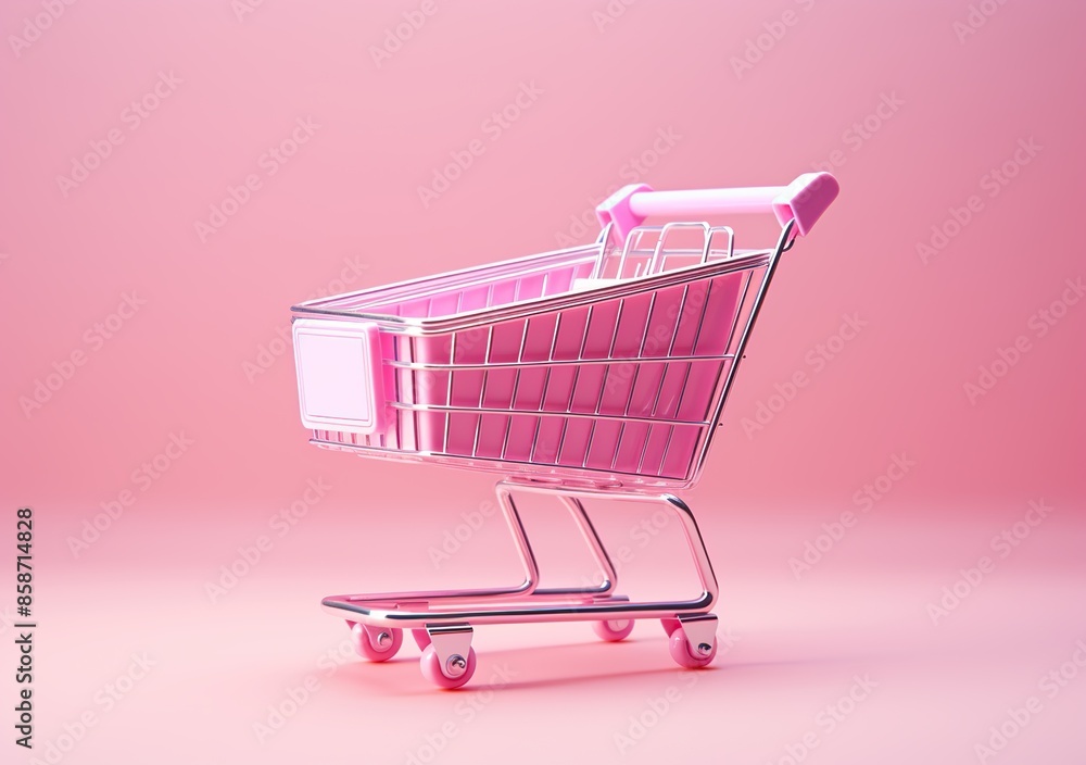 Pink Shopping cart on pink background. 3d. Online shopping concept. Pink Shopping cart on pink background. 3d. Online shopping concept.