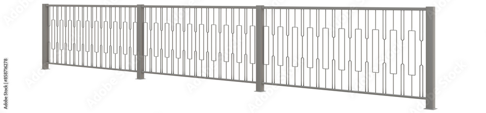 3D art element features a modern balustrade in polished stainless steel, showcasing a captivating interplay between a square pattern and a curved handrail (transparent background). 3D art element features a modern balustrade in polished stainless steel, showcasing a captivating interplay between a square pattern and a curved handrail (transparent background).