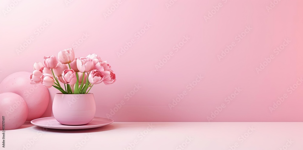 blank pink background with tulips in a white vase blank pink background with tulips in a white vase