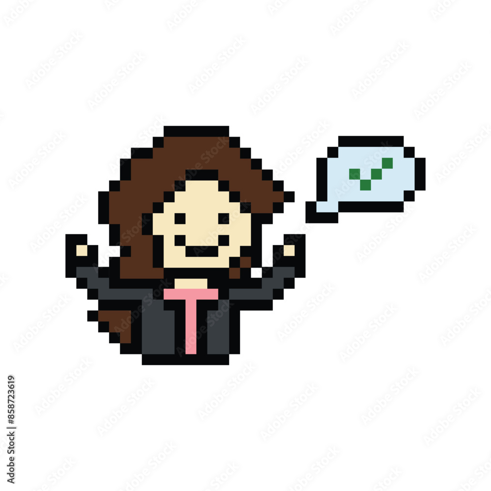 Fototapeta premium Cute pixel cartoon 8bit character business woman businesswoman smart work life office game for decoration business 8 bit female career smart character game vector.