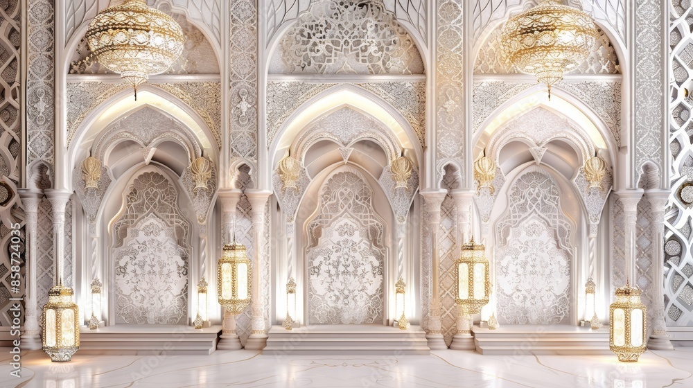 Obraz premium Ornate Islamic Architecture Interior with Golden Lanterns