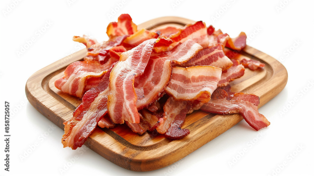 Crispy Fried Bacon Served on a Rustic Wooden Plate Crispy Fried Bacon Served on a Rustic Wooden Plate