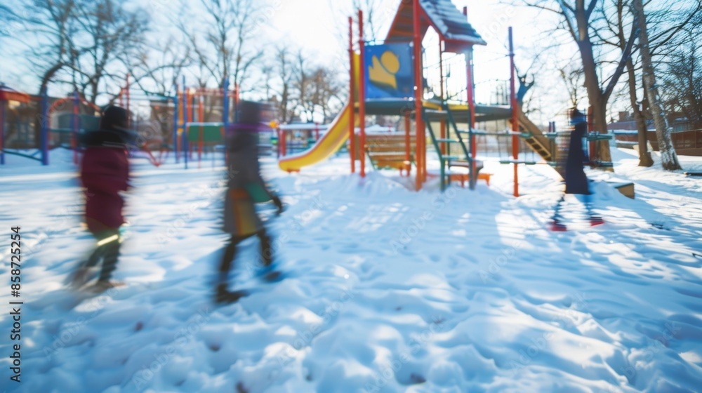Blurred motion on a snowy playground for winter sports Blurred motion on a snowy playground for winter sports