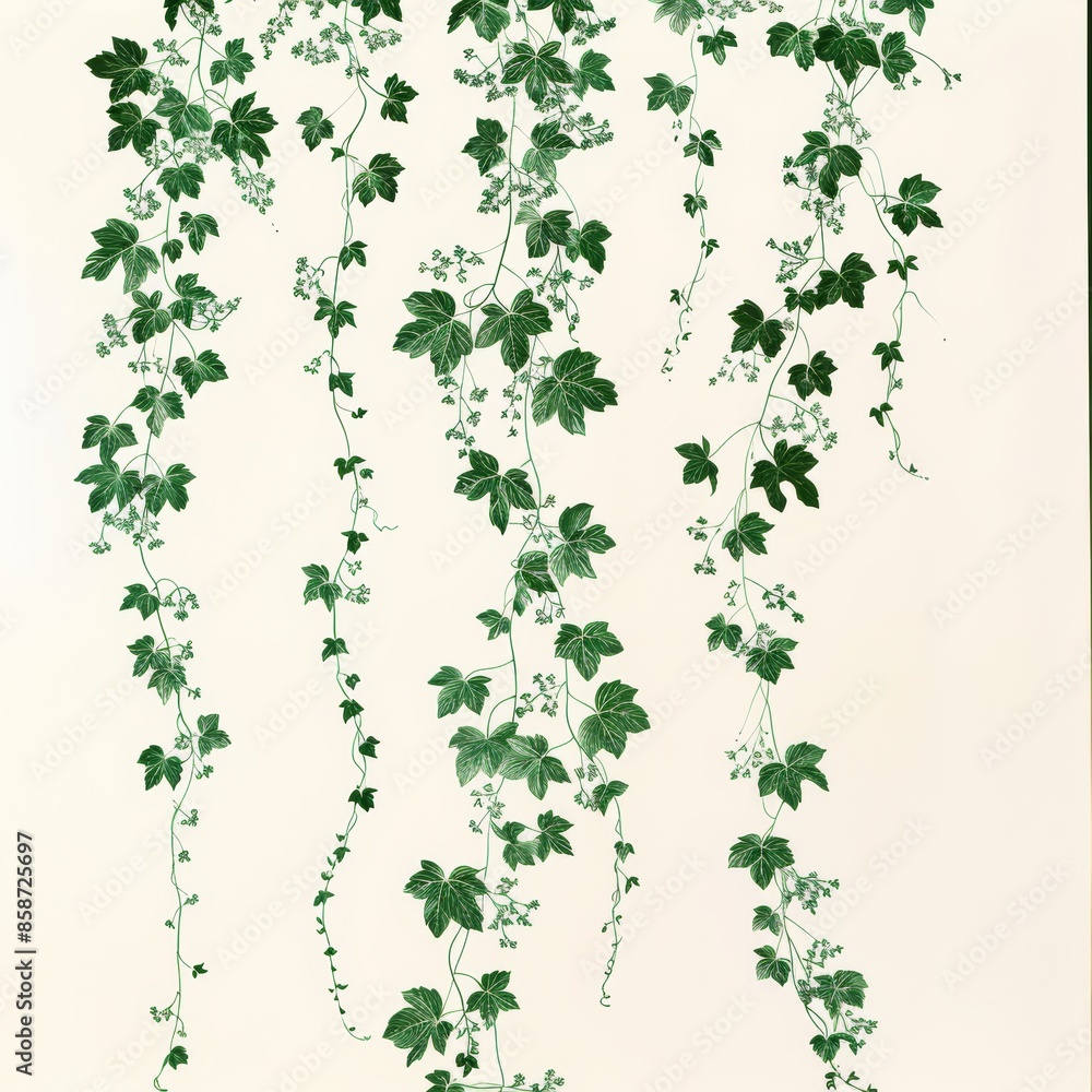 Green ivy vines cascade down a white background, creating a natural, organic pattern. Green ivy vines cascade down a white background, creating a natural, organic pattern.