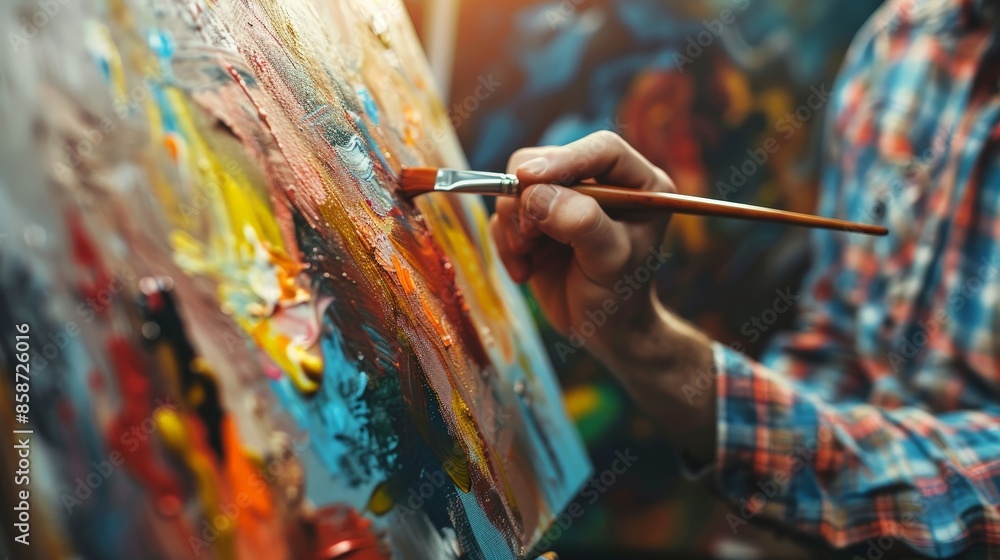 Create a scene of an artist finally completing their masterpiece, the immense pride and emotional release as they step back to admire their hard work. Create a scene of an artist finally completing their masterpiece, the immense pride and emotional release as they step back to admire their hard work.
