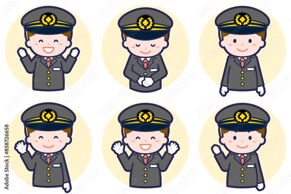 男性運転士のポーズセット_02