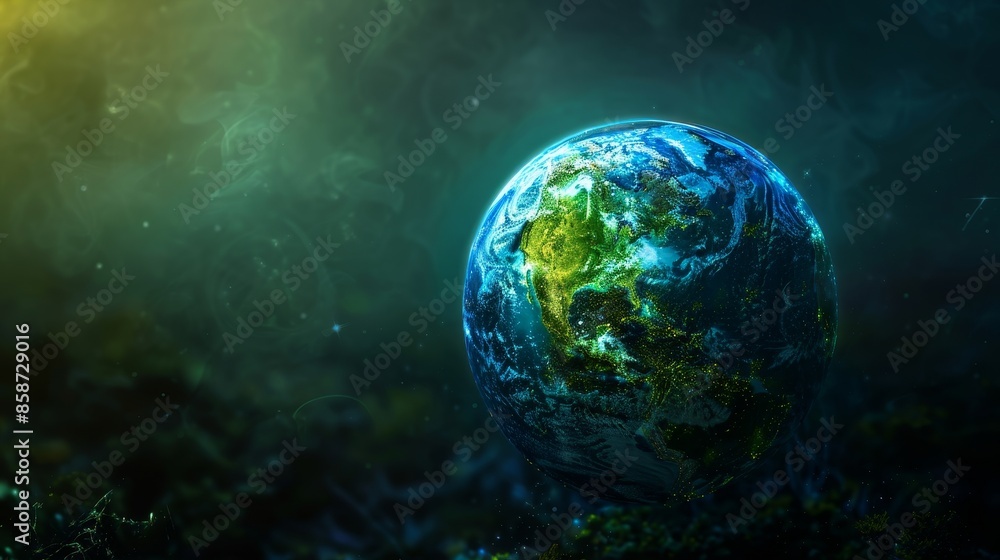 Blue and green glowing Earth globe, radiant and vivid, raw style, intricate details, highlighting natural splendor Blue and green glowing Earth globe, radiant and vivid, raw style, intricate details, highlighting natural splendor