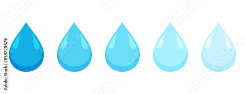 set of blue rain droplet icon in cartoon style