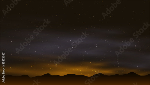 magical night sky banner with mountain design and glowing star