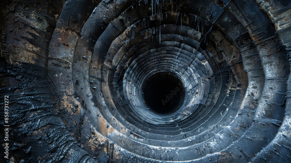 Close-up perspective inside a cooling tower flue, capturing the raw textures and detailed structures, industrial and vivid Close-up perspective inside a cooling tower flue, capturing the raw textures and detailed structures, industrial and vivid