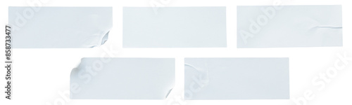 A set of white rectangular paper sticker label isolated on white background.