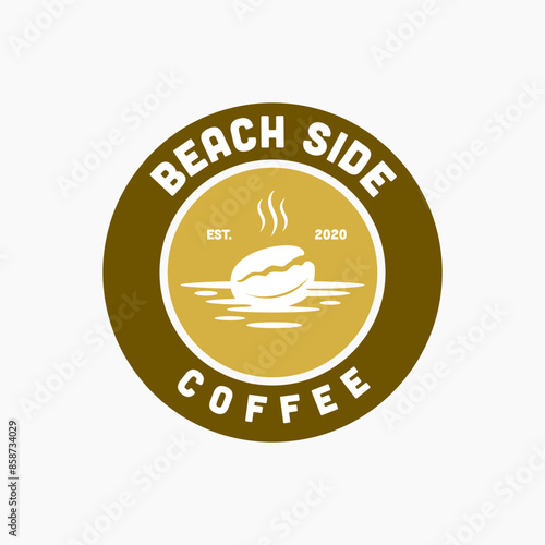 Vintege coffee logo design inspiration . beach side coffee logo template . sea view coffee cafe design 