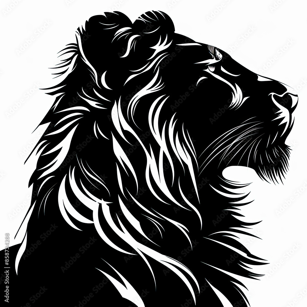 Obraz premium A black and white drawing of a lion with a long mane