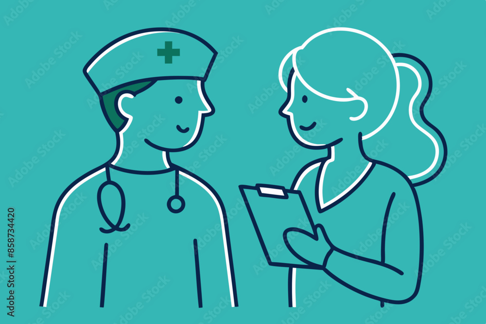 Doctor and nurse doing discussion vector illustration, Simple and minimalist flat Vector Doctor and nurse doing discussion vector illustration, Simple and minimalist flat Vector