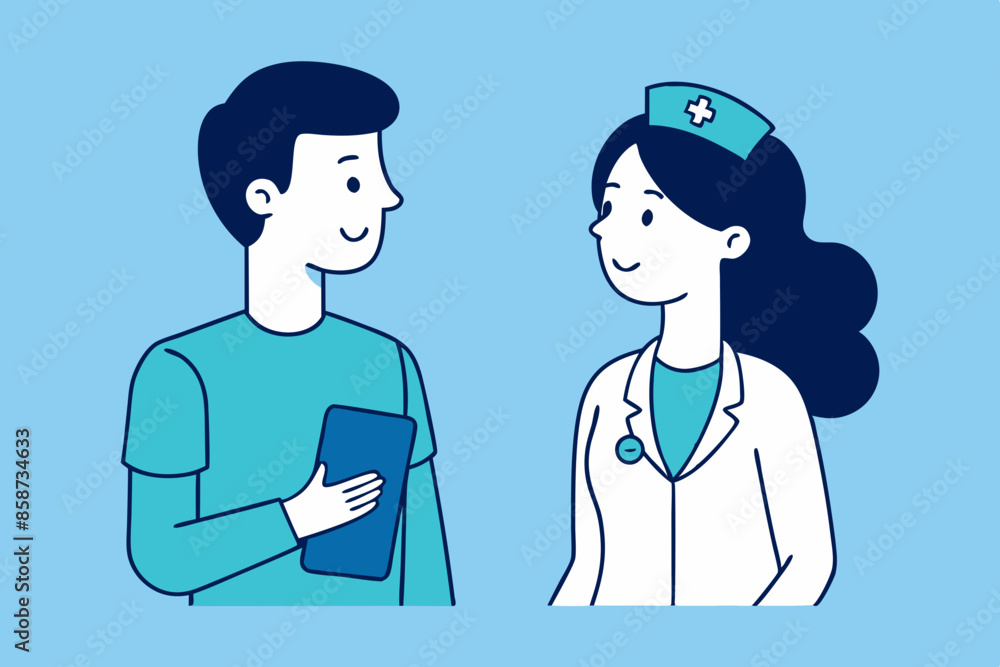Doctor and nurse doing discussion vector illustration, Simple and minimalist flat Vector