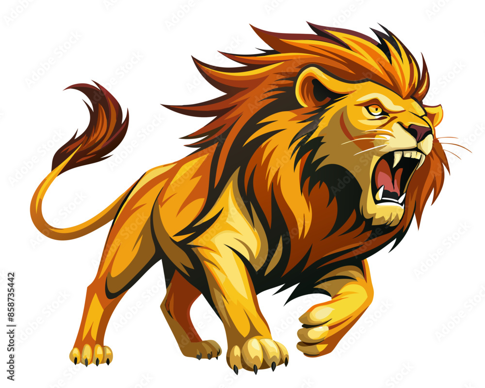 Obraz premium A dynamic illustration of courage and determination personified by a roaring lion. Generative AI. 