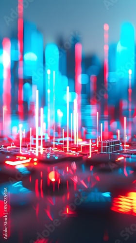 Illuminated Futuristic Cityscape with Vibrant 5G Signals Transmitting Across the Urban Landscape