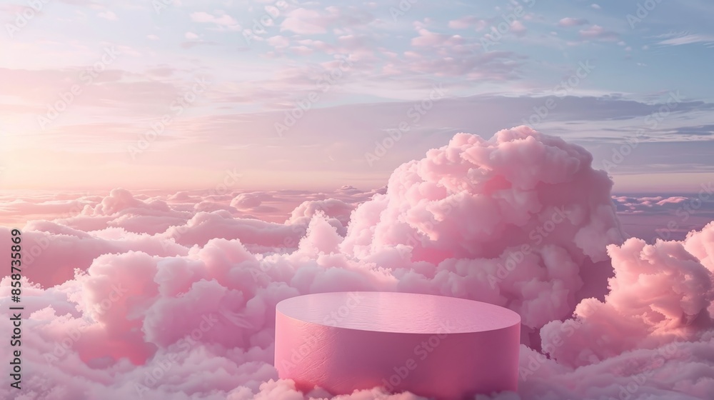 3D pink podium on fluffy pastel pink clouds, dreamy sky backdrop, soft lighting, whimsical and ethereal ambiance 3D pink podium on fluffy pastel pink clouds, dreamy sky backdrop, soft lighting, whimsical and ethereal ambiance