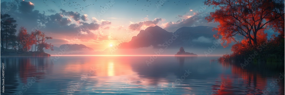 Obraz premium Beautiful sunrise over water