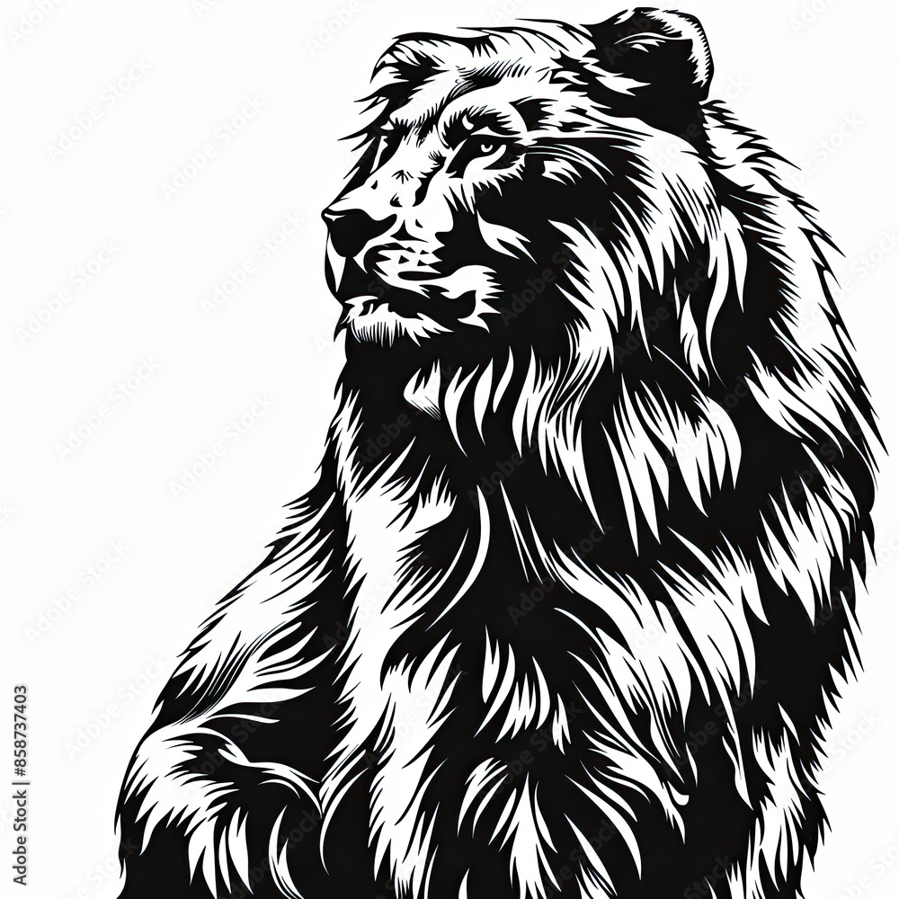 Obraz premium A black and white drawing of a lion on a white background