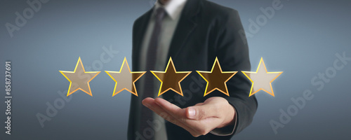 Rise on increasing five stars in human hand