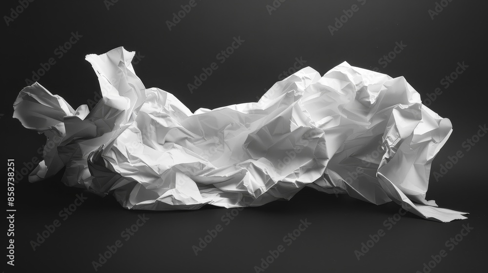 Artistic shot of crumpled white paper on a black background, creating a stark and minimalist contrast Artistic shot of crumpled white paper on a black background, creating a stark and minimalist contrast