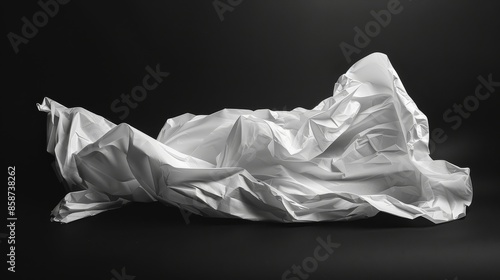 Artistic shot of crumpled white paper on a black background, creating a stark and minimalist contrast
