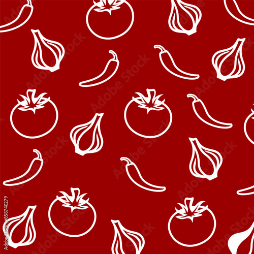tomato chili onion garlic pattern . spices pattern . food background . simple vegetable pattern design template