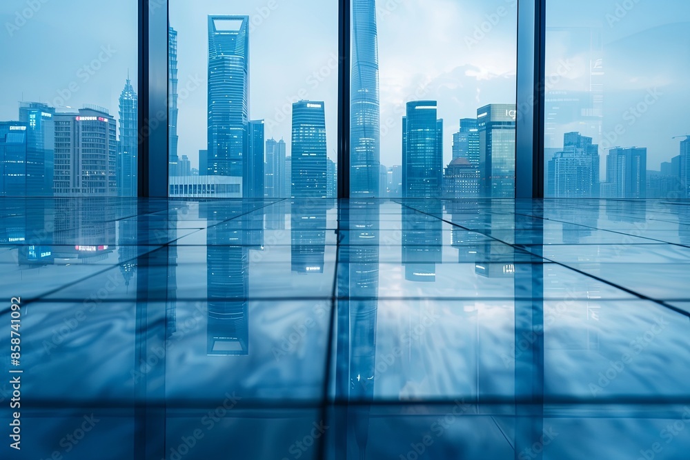 Modern city skyline with skyscrappers and reflection created with Generative AI Modern city skyline with skyscrappers and reflection created with Generative AI