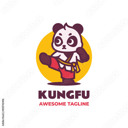 Vector Logo Illustration Panda Mascot Cartoon Style.