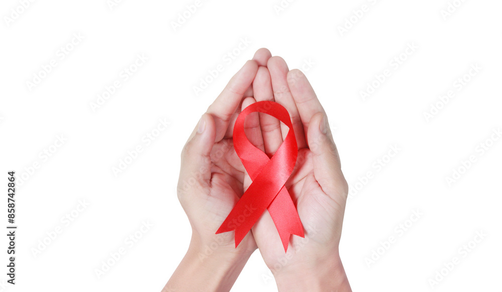 Healthcare and medicine. hands holding ribbon Healthcare and medicine. hands holding ribbon