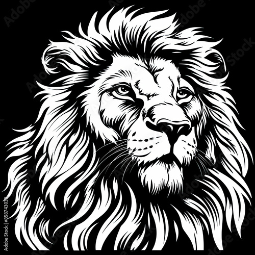 A black and white drawing of a lion